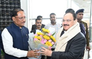 मुख्यमंत्री श्री विष्णुदेव साय ने केंद्रीय स्वास्थ्य एवं परिवार कल्याण मंत्री श्री जे पी नड्डा का किया आत्मीय स्वागत