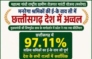 मनरेगा श्रमिकों की ई- के वाय सी में छत्तीसगढ़ देश में अव्वल