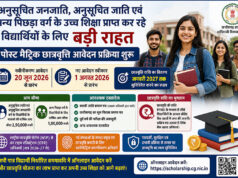 अनुसूचित जनजाति, अनुसूचित जाति एवं अन्य पिछड़ा वर्ग के उच्च शिक्षा प्राप्त कर रहे विद्यार्थियों के लिए बड़ी राहत, पोस्ट मैट्रिक छात्रवृत्ति आवेदन प्रक्रिया शुरू